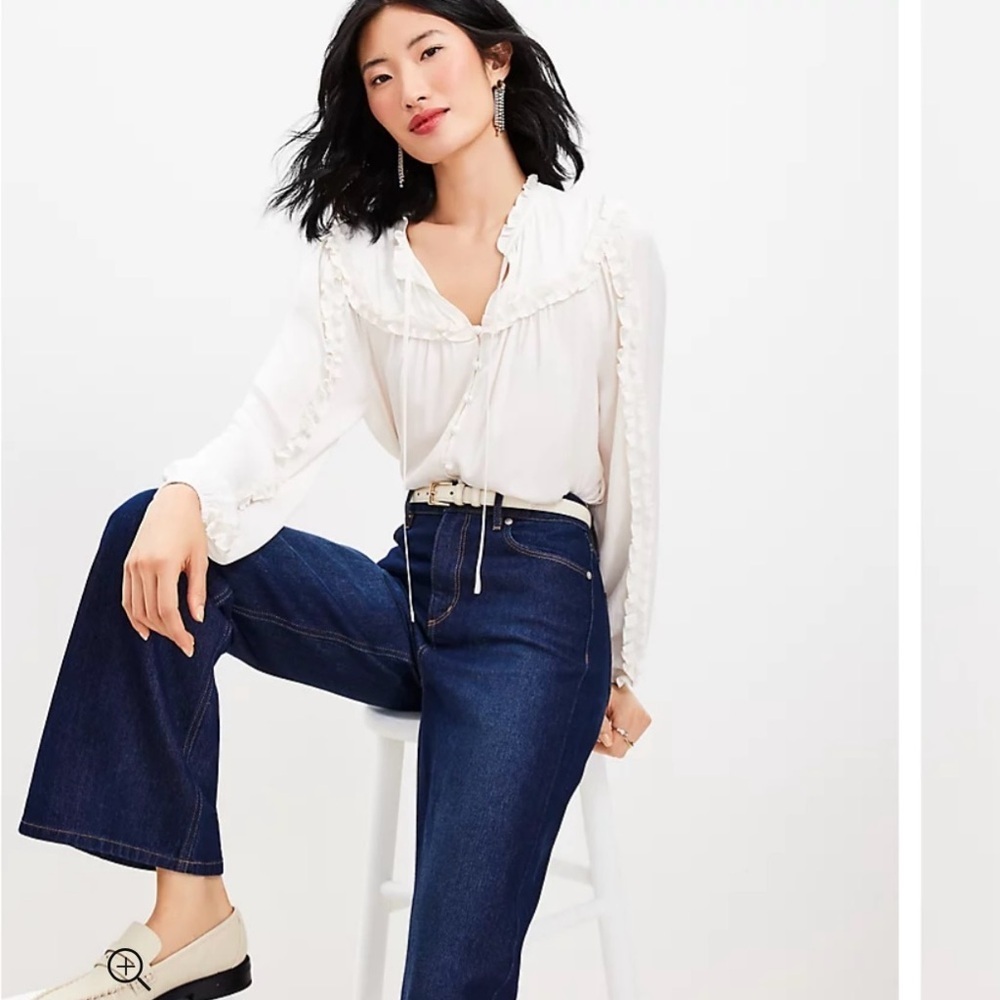 NWT Loft Lightweight Ruffle Tie Long Sleeve Blouse, Size XL